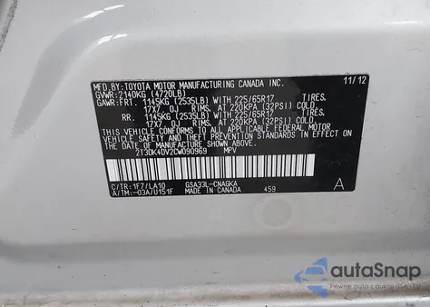 2012 Toyota Rav4 Limited V6 z USA, uszkodzony, nr VIN 2T3DK4DV2CW090969